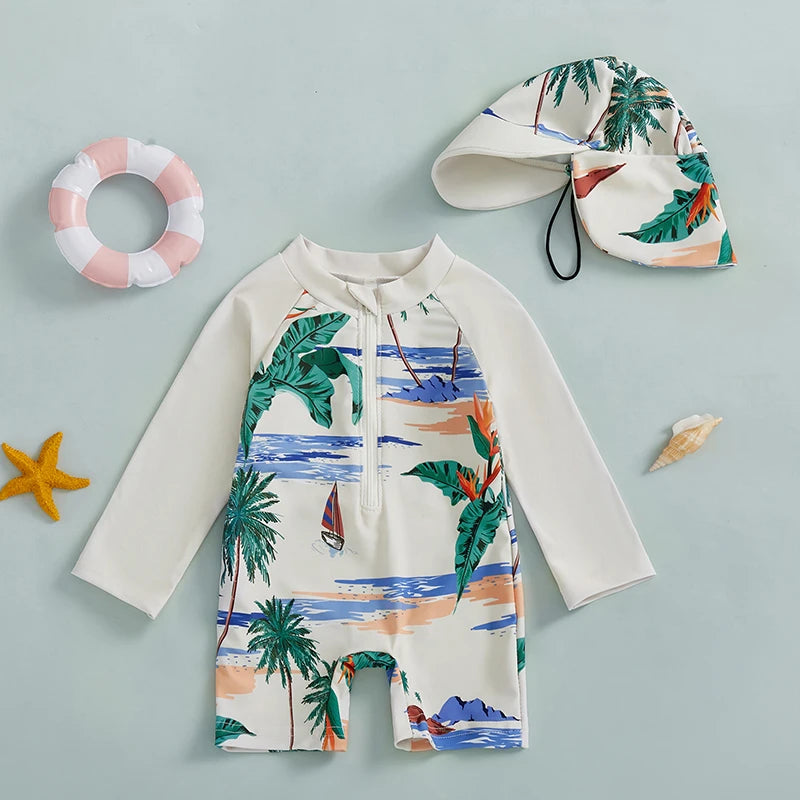 Kids Long Sleeve Rash Guard Swimsuit Set