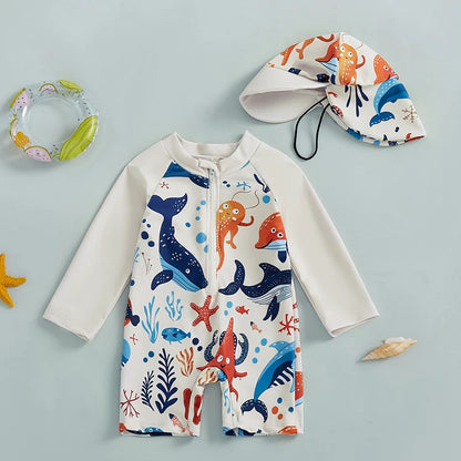 Kids Long Sleeve Rash Guard Swimsuit Set