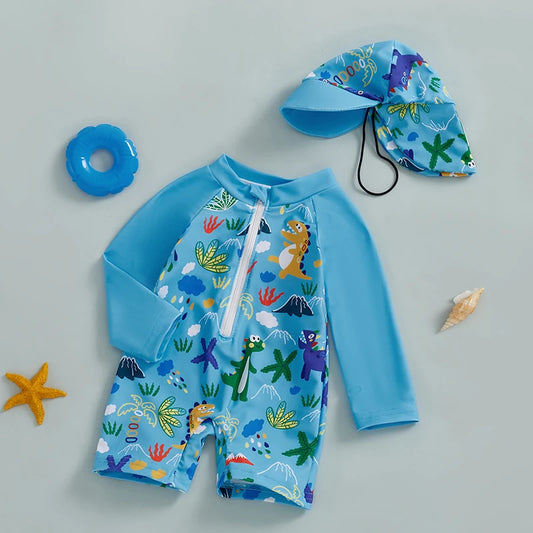 Kids Long Sleeve Rash Guard Swimsuit Set